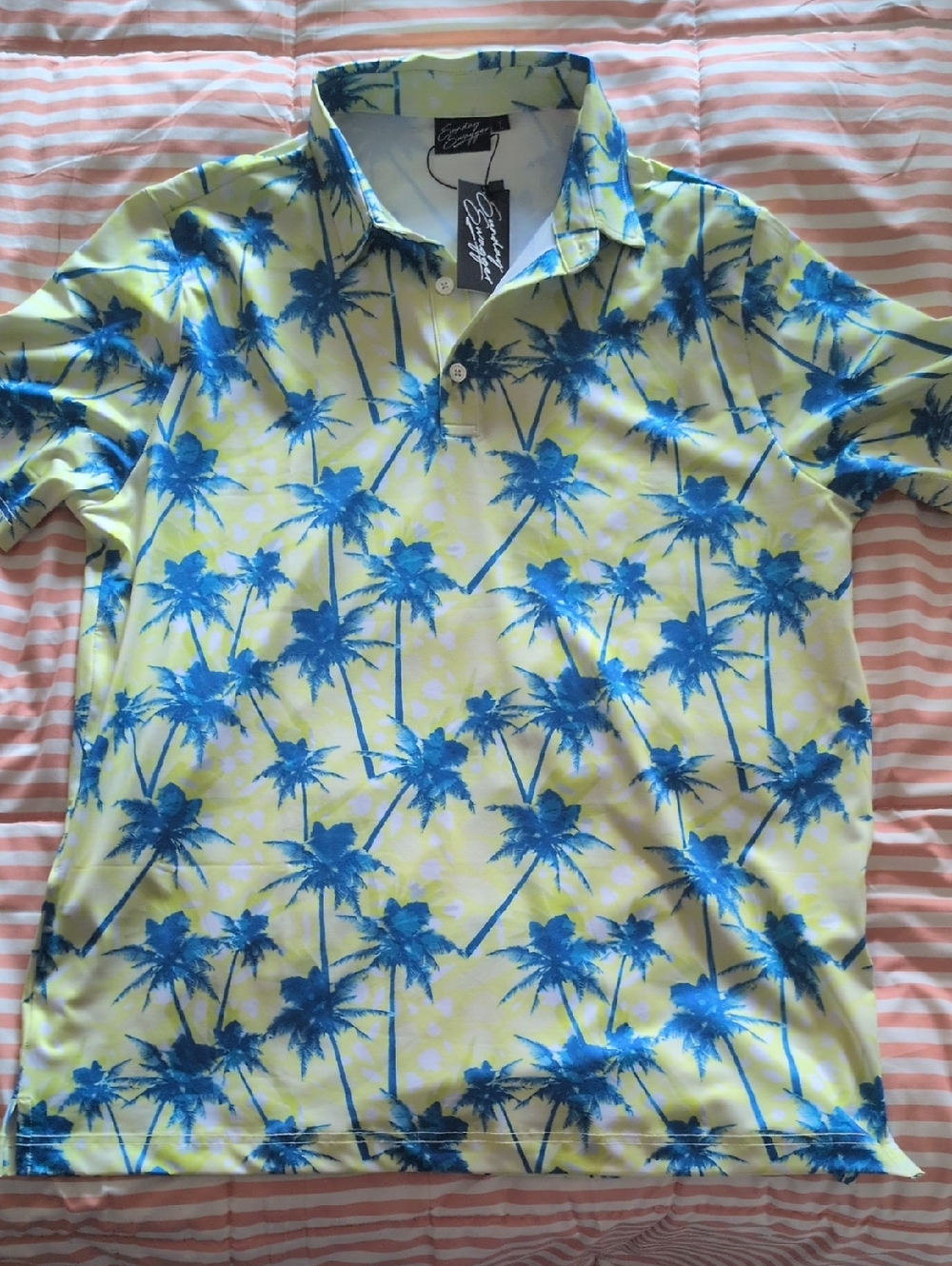 Men's Palm-Print Polo in Yellow & Blue